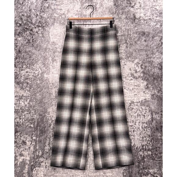 Akris Punto Pants 2 Womens Chieko Wide Leg Crop Wool Blend Plaid